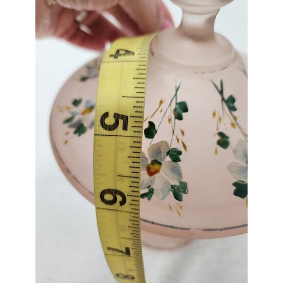 VTG Tiffin Glass Pink Satin Candy Dish Lidded Floral Hand Painted Rooted Classic - Picture 11 of 11